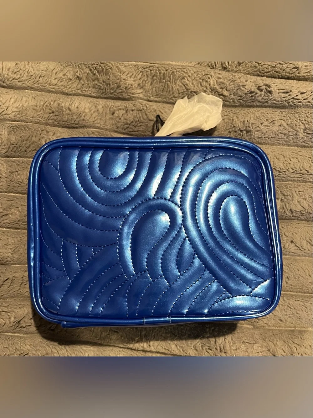 SEPHORA METALLIC BLUE QUILTED MAKEUP BAG CASE POUCH ZIPPER LIMITED EDITION NEW